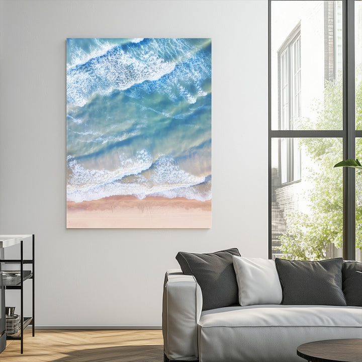 Aerial Ocean Wall Art Canvas Print, Soft Blue Waves Print, Framed Soft Blue Waves Canvas