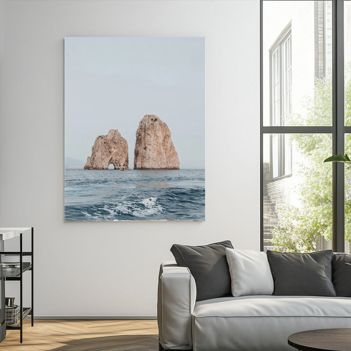 Faraglioni Capri Wall Art Canvas Print, Serene Ocean Print, Framed Mediterranean Coastal Art Print, Large Rocky Ocean Printing