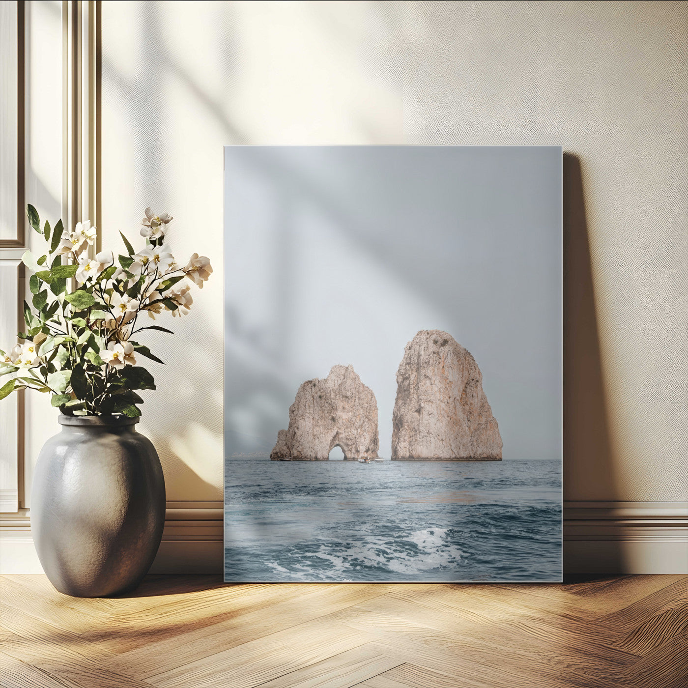 MGV-CV-24X36 - Faraglioni Capri Wall Art Canvas Print, Framed Serene Ocean Art Picture Print, Mediterranean Coastal View Perfect Mediterranean Minimalist Decor Artwork