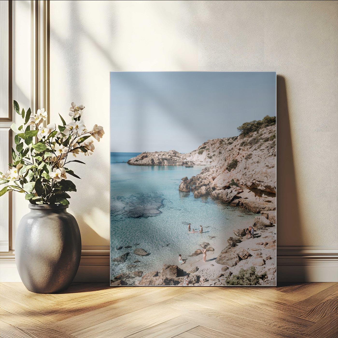MGV-CV-24X36 - Turquoise Cove Wall Art Canvas Print, Framed Ibiza Beach Art Picture Print, Mediterranean Shore Perfect Boho Coastal Decor Artwork