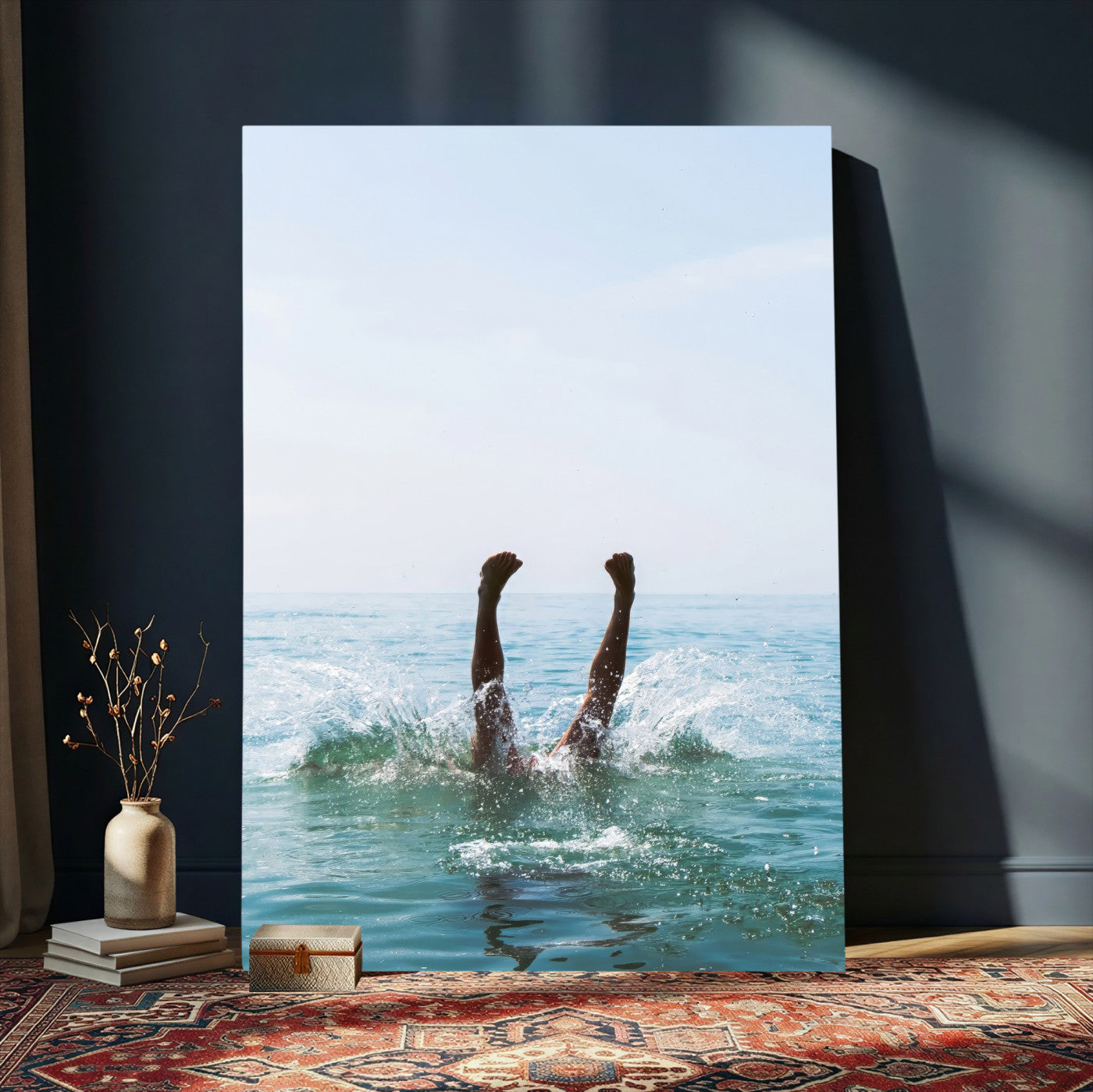 14351555-MGV-CV-24X36 - Splash Dive Wall Art – Ocean Waves Canvas Print, Summer Swim Adventure, Cool Blue Water for Living Room or Vacation Home Decor