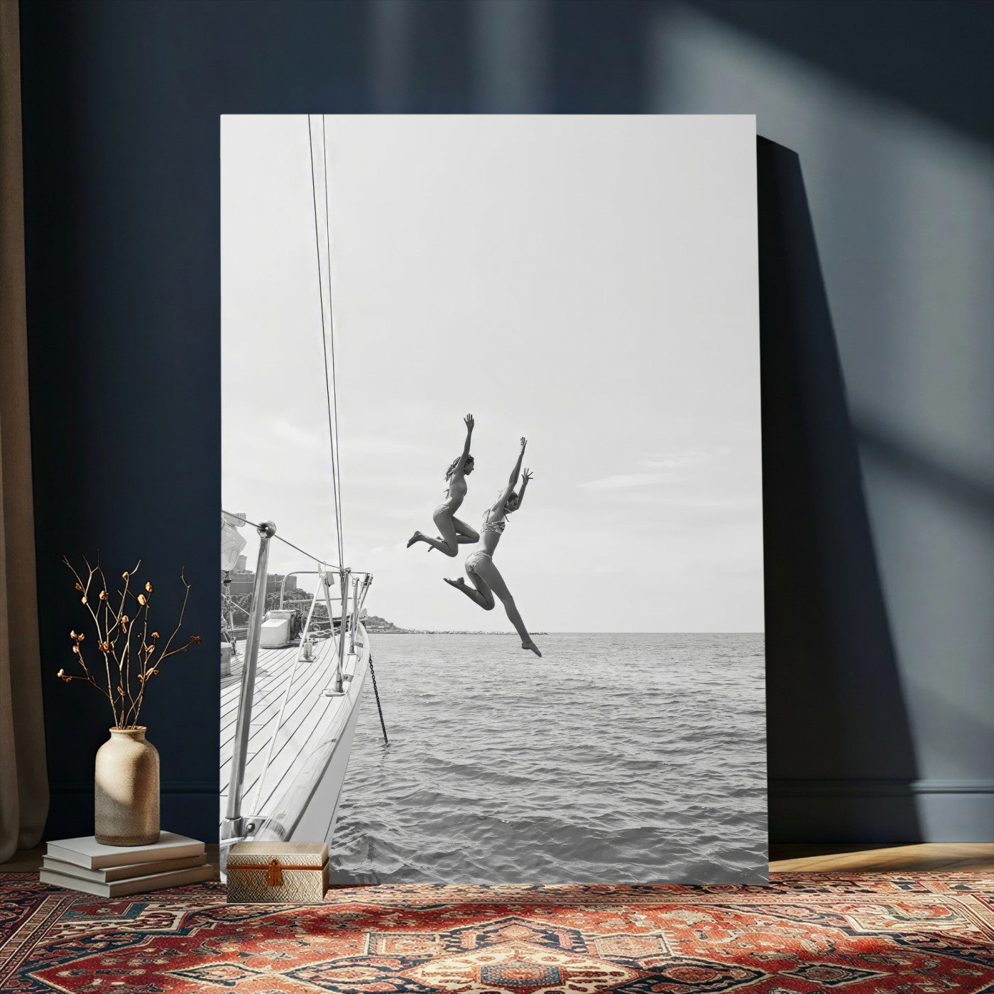 74555508-MGV-CV-24X36 - Ocean Dive Wall Art – Summer Splash Canvas Print, Waves & Sea Adventure, Black & White for Living Room or Vacation Home Decor