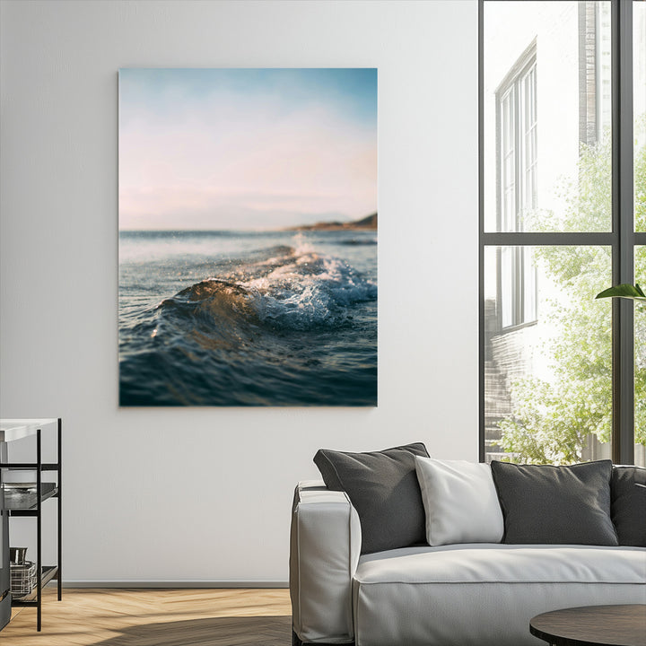 Ocean Waves Wall Art Canvas Print, Framed Coastal Serenity Wall Art Print, Golden Hour Perfect Modern Coastal Decor Artwork
