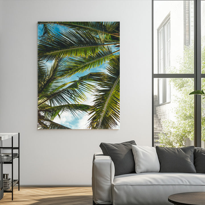 Palm Leaves Wall Art Canvas Print, Framed Tropical Vibes Art Picture Print, Green Foliage Perfect Tropical Boho Decor Artwork