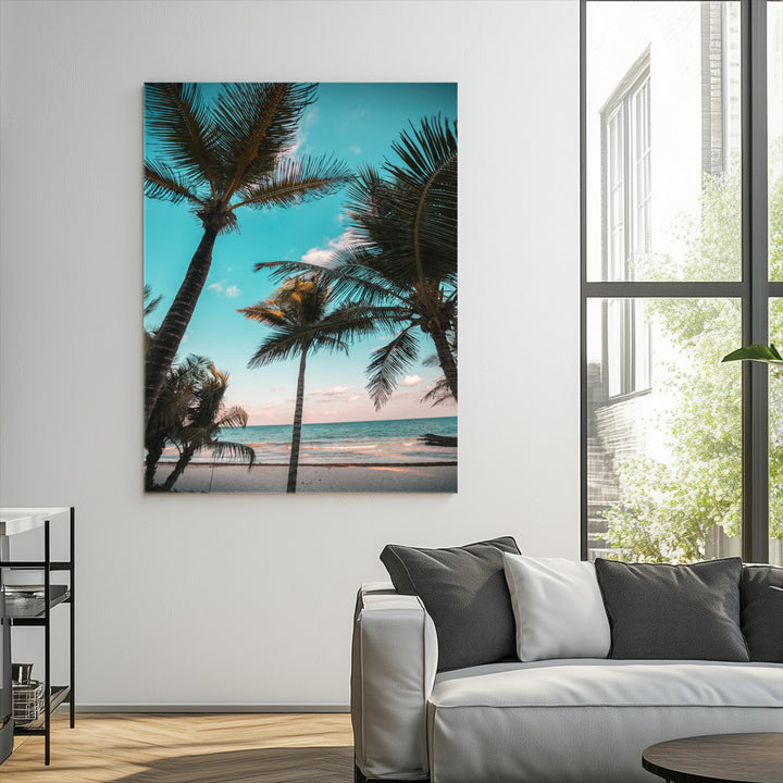 Palm Trees Wall Art Canvas Print, Framed Tropical Beach Art Picture Print, Ocean Breeze Perfect Tropical Coastal Decor Artwork