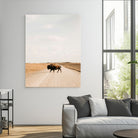 63874278-MGV-CV-24X36-Bison Crossing Wall Art Canvas Print, Framed Western Landscape Art Picture Print, Prairie Road Perfect Modern Ranch Decor Decor Artwork