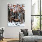 53001693-MGV-CV-24X36-Serene Landscape Wall Art Canvas Print, Framed Winter Wonderland Art Picture Print, Winter Deer Perfect Cabin Decor Artwork