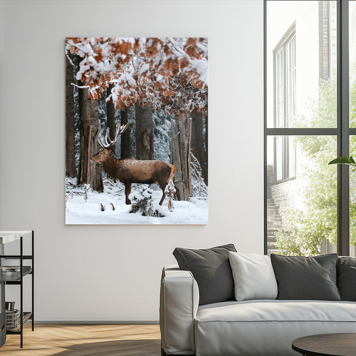 Serene Landscape Wall Art Canvas Print, Framed Winter Wonderland Art Picture Print, Winter Deer Canvas Perfect Rustic Cabin Decor Artwork