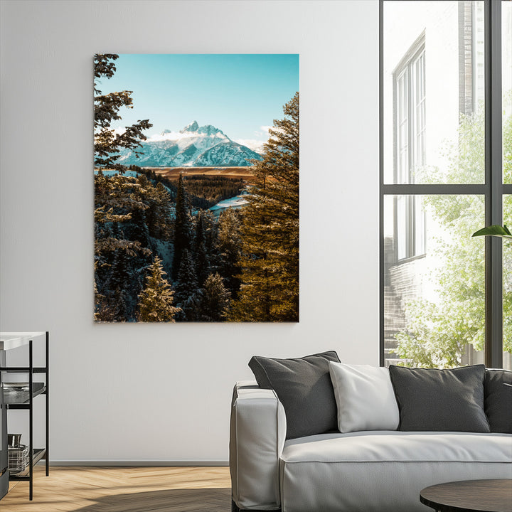 Mountain Landscape Wall Art Canvas Print, Framed Snowy Peaks Art Picture Print, Nature Photography Perfect Rustic Lodge Decor Artwork