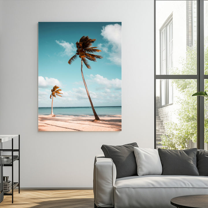 Tropical Beach Wall Art Canvas Print, Framed Coastal Palm Trees Art Picture Print, Serene Ocean View Perfect Tropical Coastal Decor Artwork