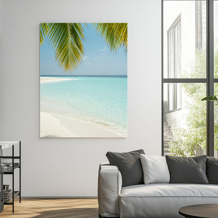 Azure Water Wall Art Canvas Print, Framed Tranquil Island Escape Art Picture Print, Clear Blue Ocean Wall Art Coastal Minimalist Decor