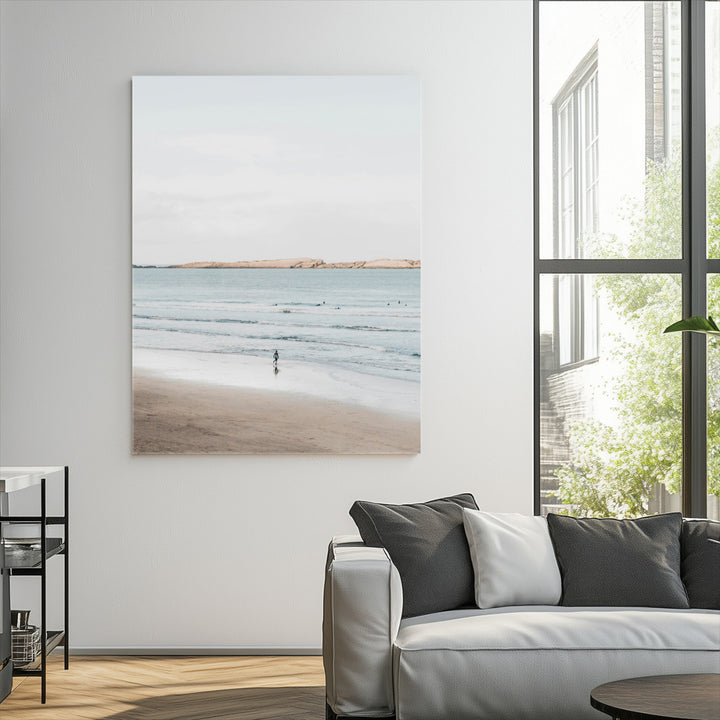 Minimalist Beach Art Canvas Print, Soft Blue Tones Print, Framed Tranquil Ocean Art Print, Large Calm Horizon Printing Coastal,