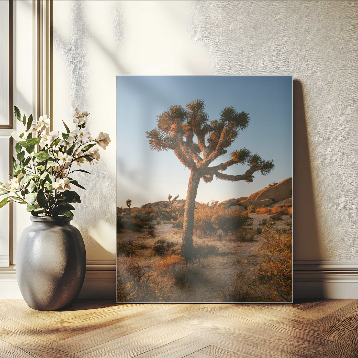 MGV-CV-24X36 - Joshua Tree Wall Art Canvas Print, Framed Desert Sunset Art Picture Print, Golden Hour Light Perfect Southwestern Boho Decor Artwork