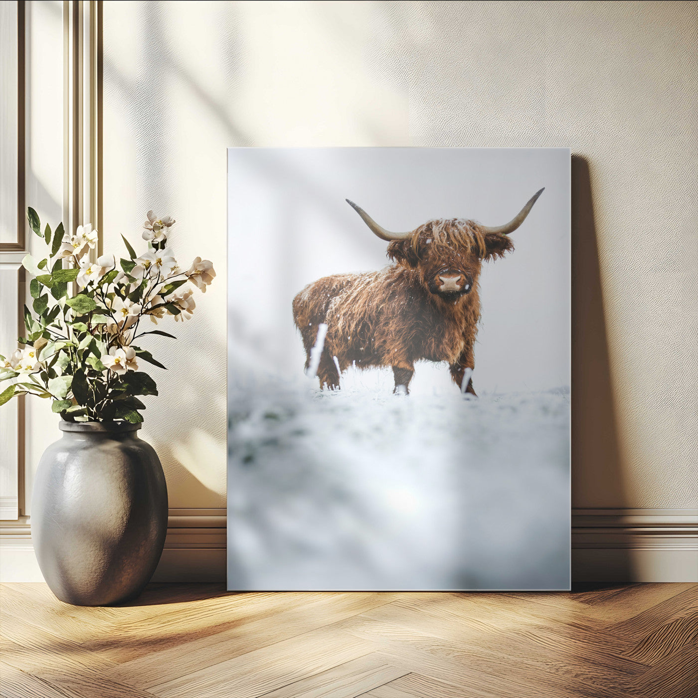 MGV-CV-24X36 - Highland Cow Wall Art Canvas Print, Framed Horned Cow Art Picture Print, Scottish Cattle Perfect Farmhouse Decor Artwork