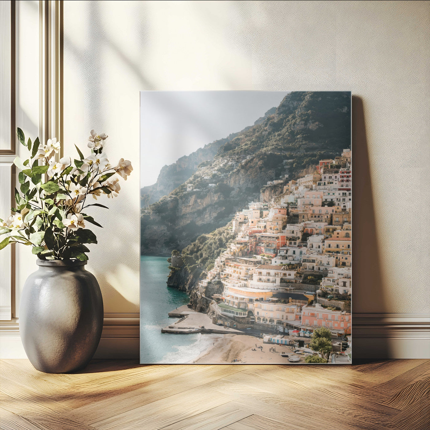 MGV-CV-24X36 - Scenic Coastal Cliffside Town Wall Art – Mediterranean Seaside View Canvas Print, Vibrant Wrapped Canvas for Living Room, Office, Home Decor