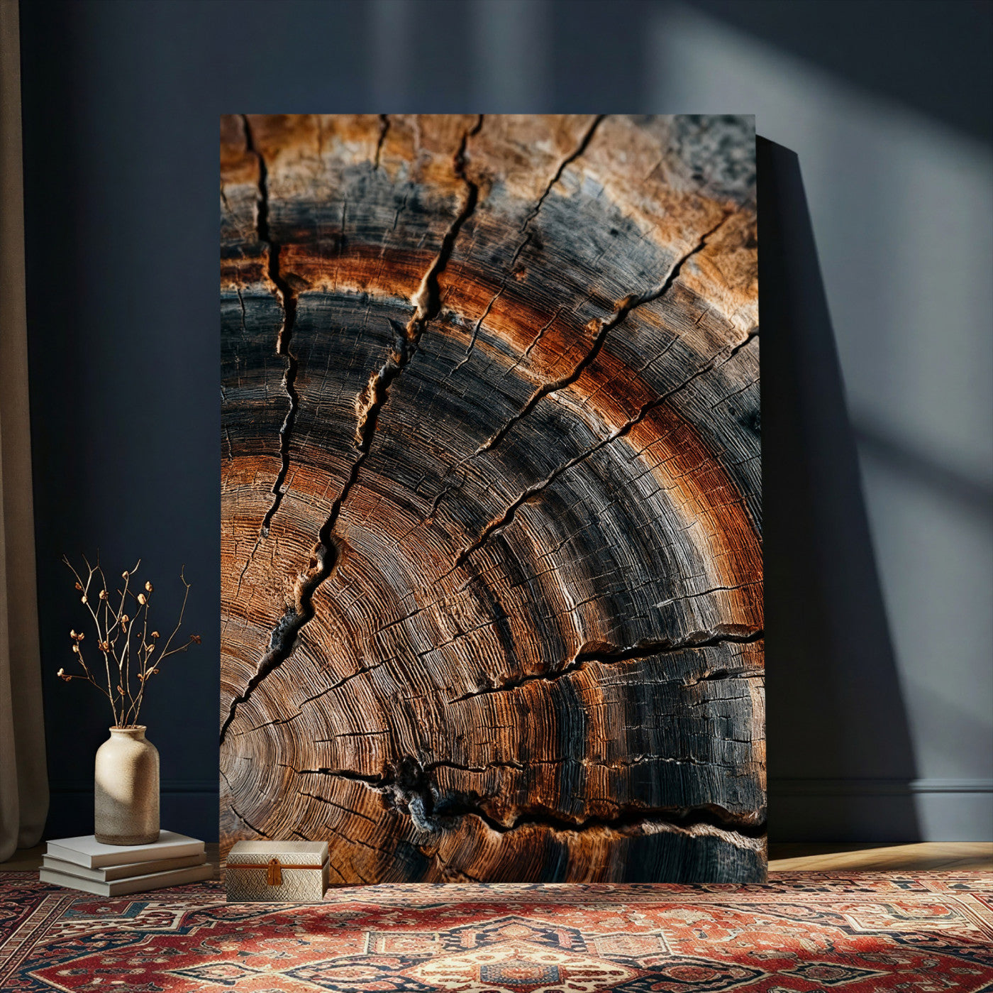 92693966D-MGV-CV-24X36 - Large Abstract Wood Grain Canvas Print, Wood Tree Ring Pattern Wall Art, Framed Canvas Ready to Hang