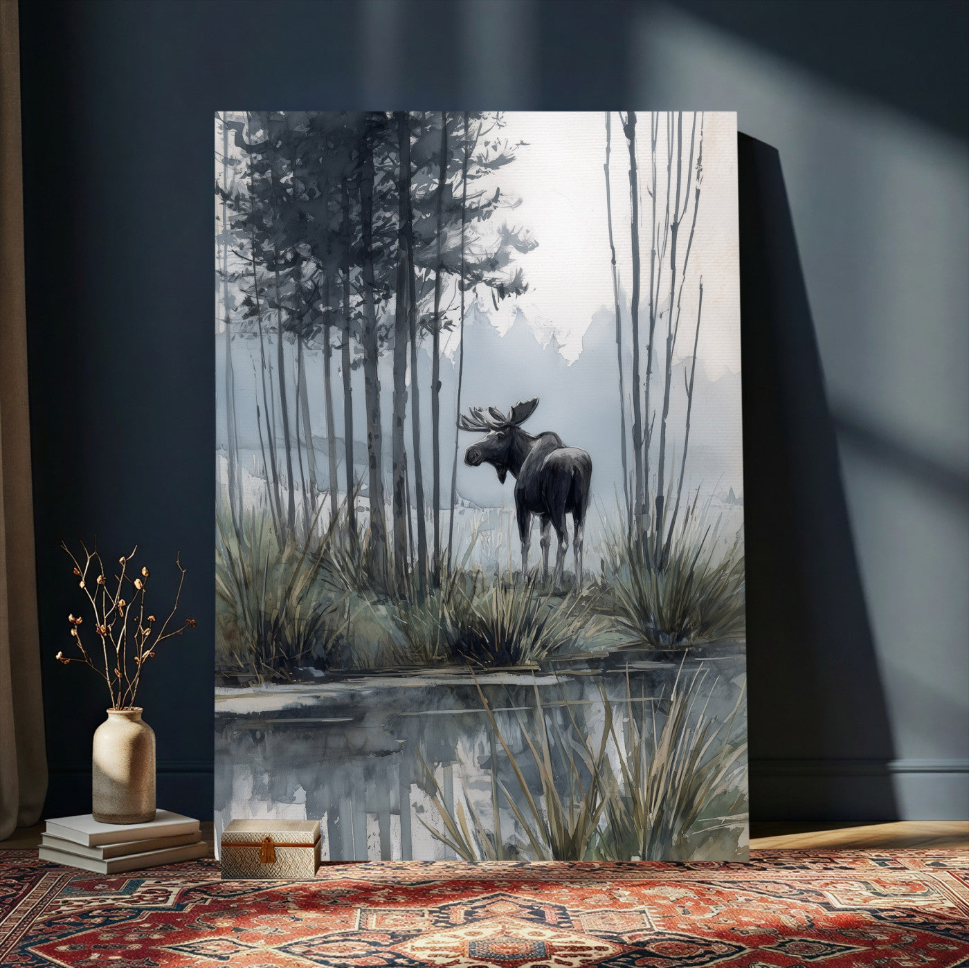 63767896-MGV-CV-24X36 - Abstract Moose Forest Wall Art Canvas Print – Wildlife Nature Artwork Print for Living Room, Cabin, and Office Decor