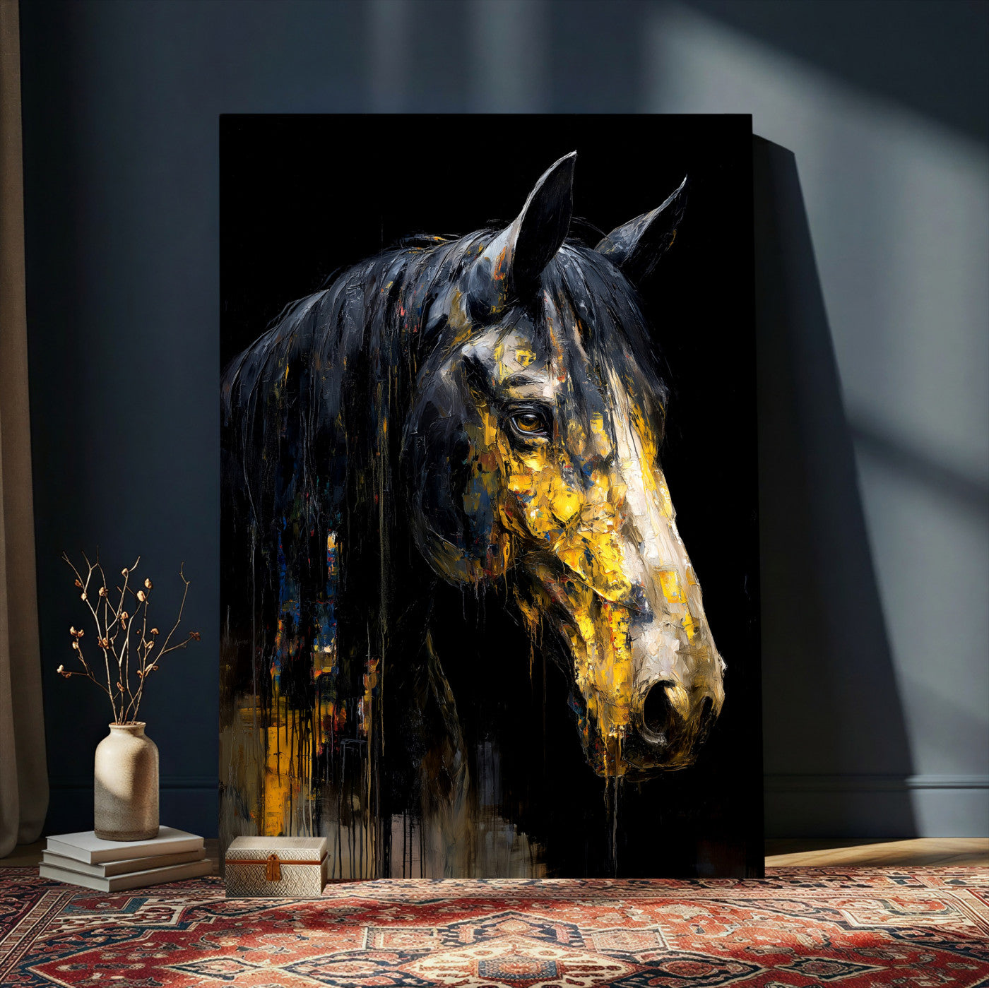 74608479-MGV-CV-24X36 - Abstract Horse Wall Art Canvas Print – Painting Style Western Equine Artwork Print for Living Room, Ranch, and Office Decor