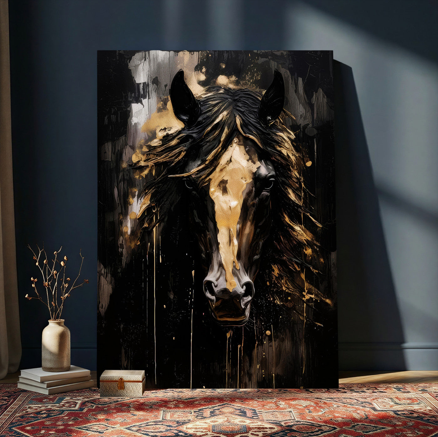 91506748-MGV-CV-24X36 - Abstract Horse Wall Art Canvas Print – Painted Style Western Equine Artwork Print for Living Room, Ranch, and Office Decor