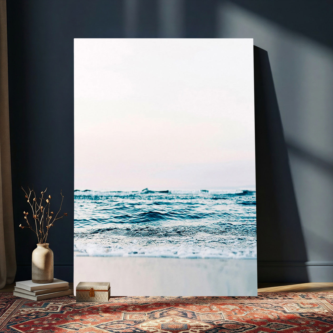 17196851-MGV-CV-24X36 - Ocean Wave Wall Art Canvas Print, Minimal Seascape Photography, Coastal Blue Water Artwork, Vertical Beach Wall Decor, Calm Sea Nature Print