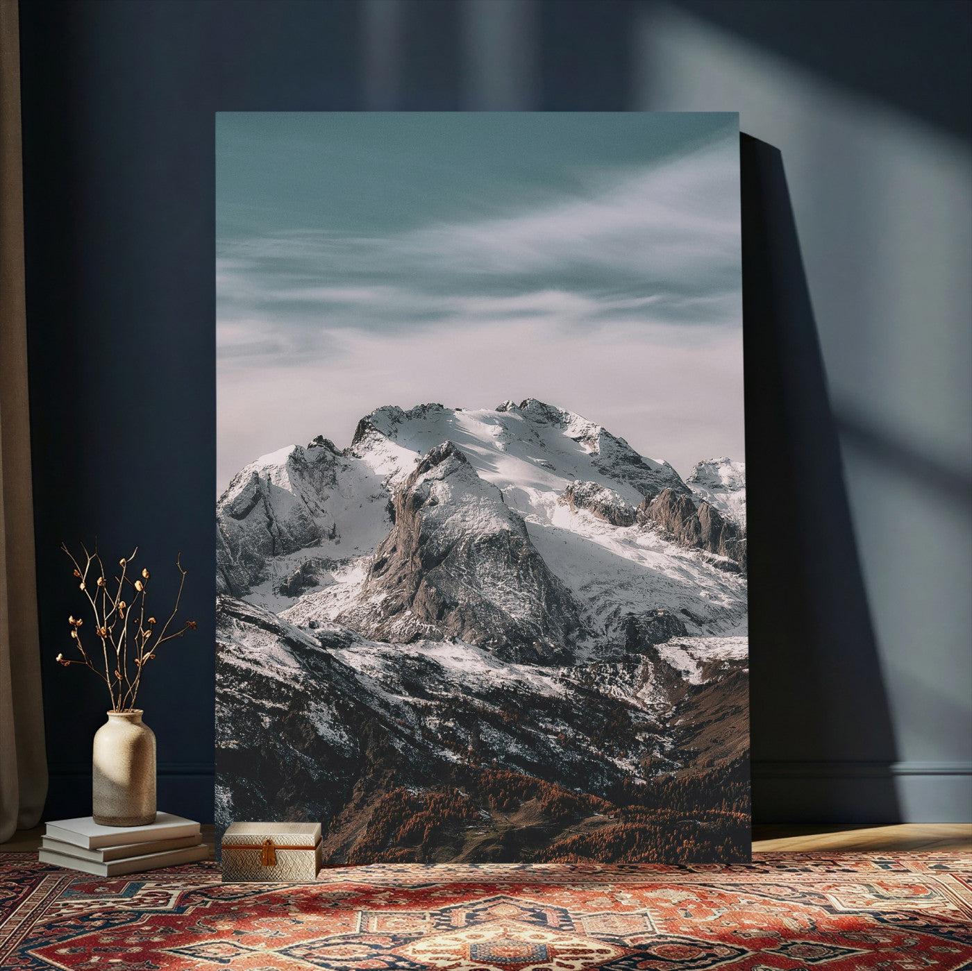 73655572-MGV-CV-24X36 - Alpine Mountain Landscape Wall Art Canvas Print, Snowy Peak Nature Wall Decor, Minimal Mountain Photography Canvas, Large Vertical Mountain Wall Art