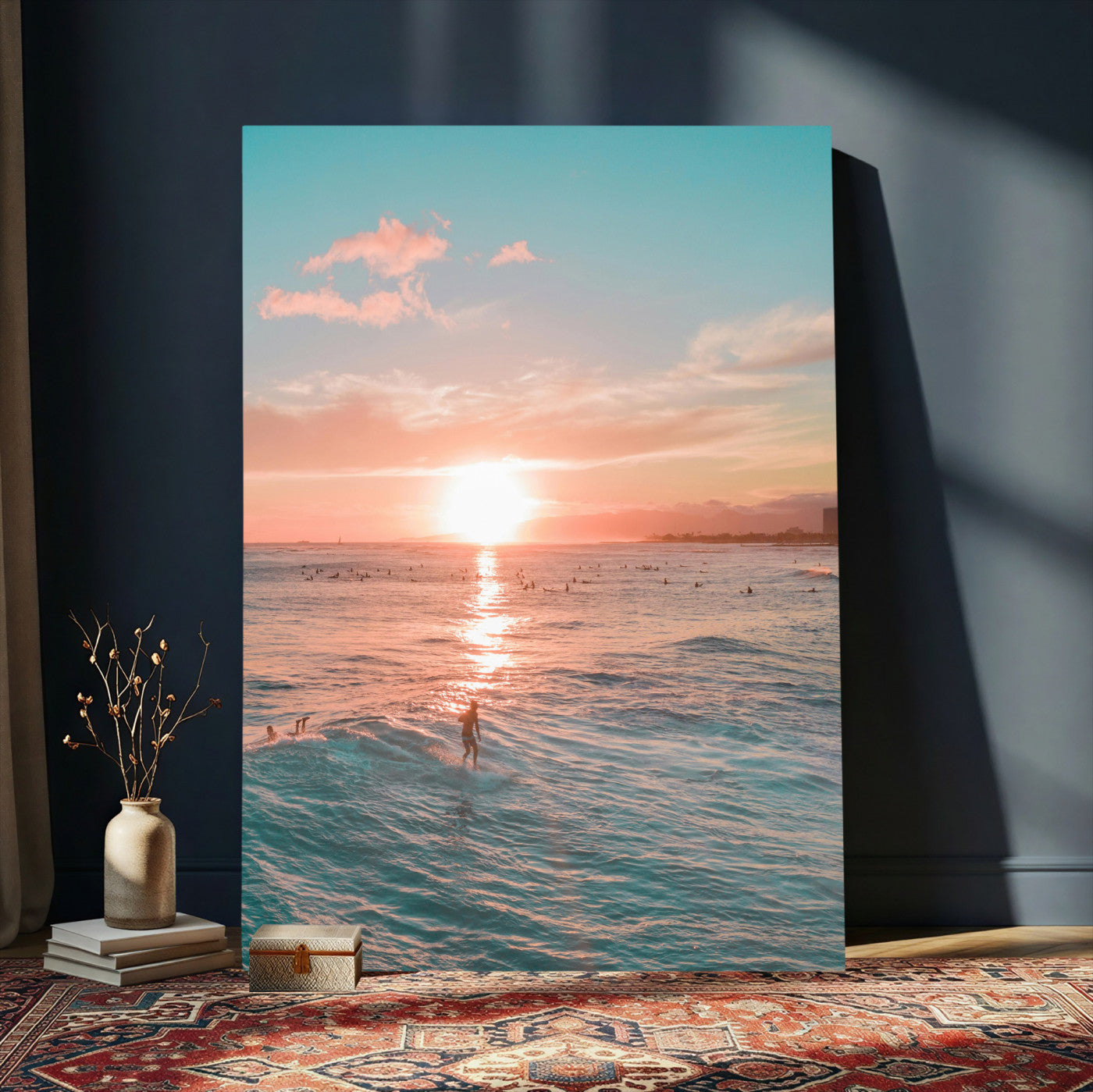 62441954-MGV-CV-24X36 - Sunset Surf Wall Art Canvas Print – Coastal Ocean Photography Artwork Print for Living Room, Beach House, and Relaxing Home Decor