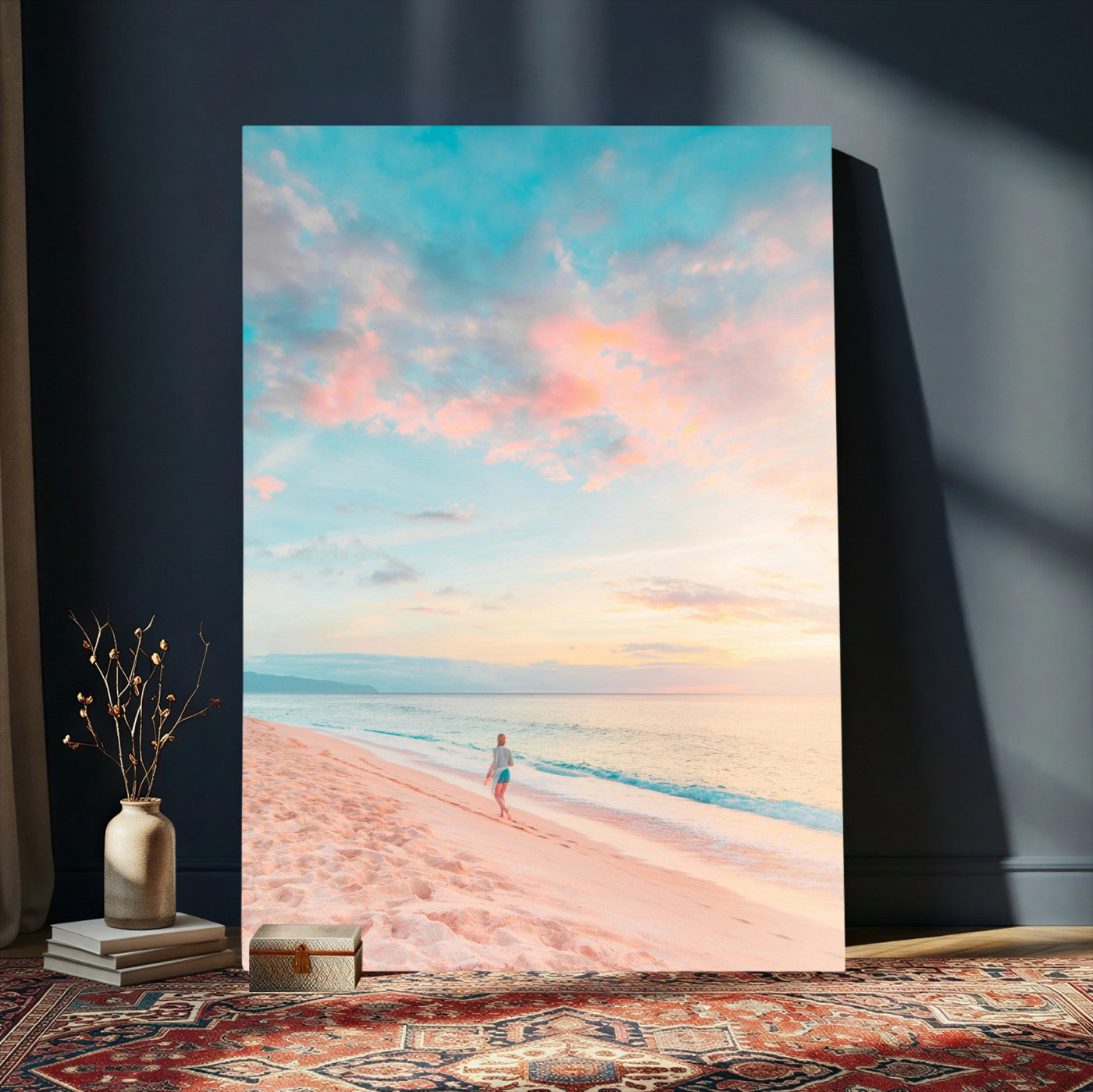 49353231-MGV-CV-24X36 - Pastel Beach Walk Wall Art Canvas Print – Soft Coastal Photography Artwork Print for Bedroom, Living Room, and Serene Home Decor