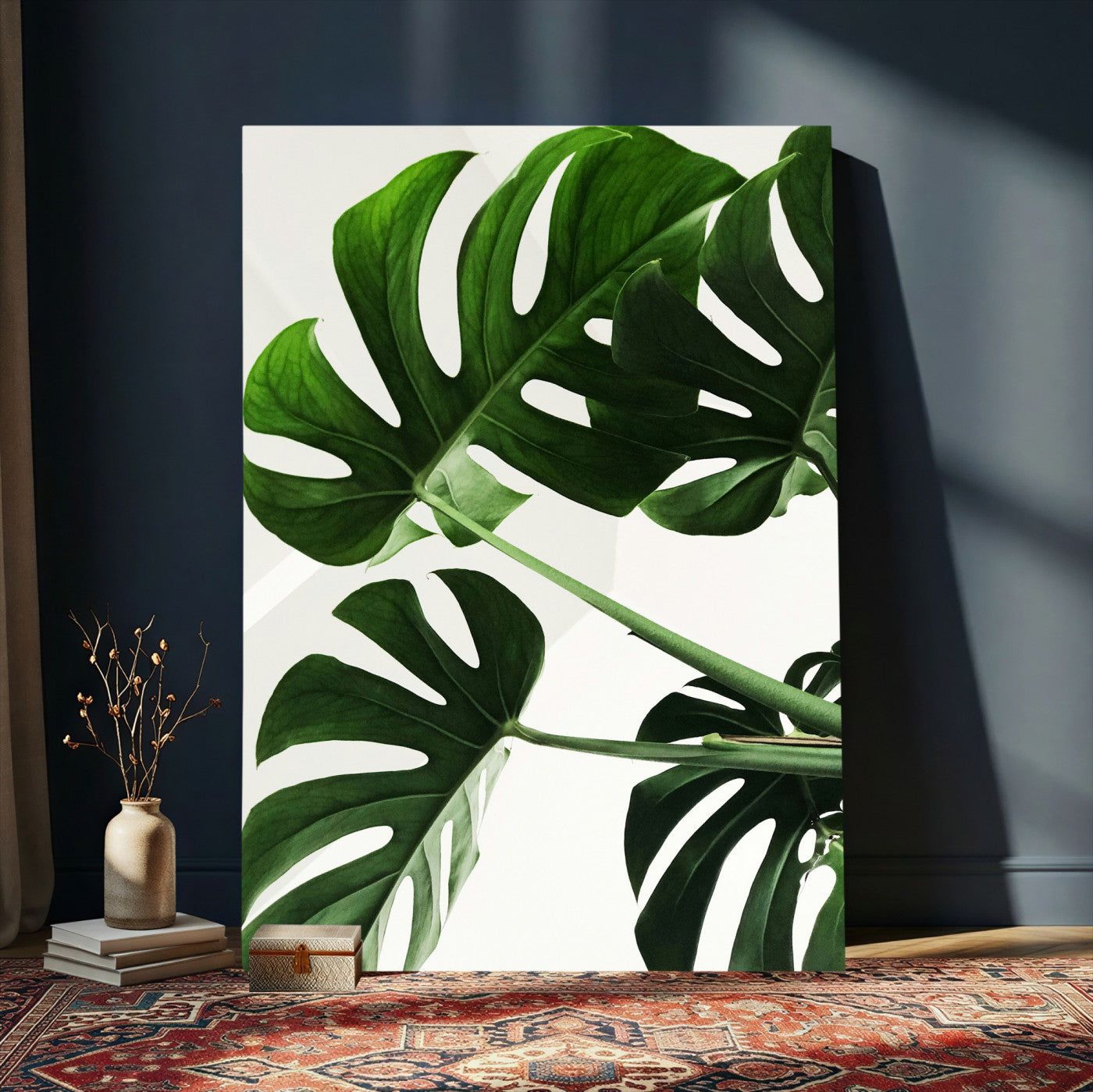 62365202-MGV-CV-24X36 - Green Monstera Leaf Wall Art Canvas Print, Tropical Botanical Wall Decor, Modern Minimal Plant Art, Framed Canvas Wall Art Ready to Hang