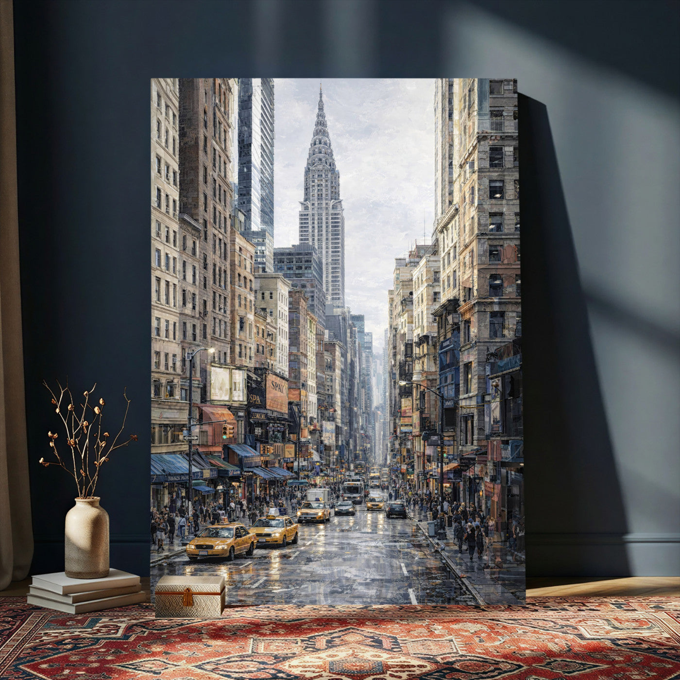 37693299-MGV-CV-24X36 - Chrysler Building New York Wall Art Canvas Print, Abstract NYC Street Painting Canvas Print, Modern Manhattan City Artwork for Living Room Decor