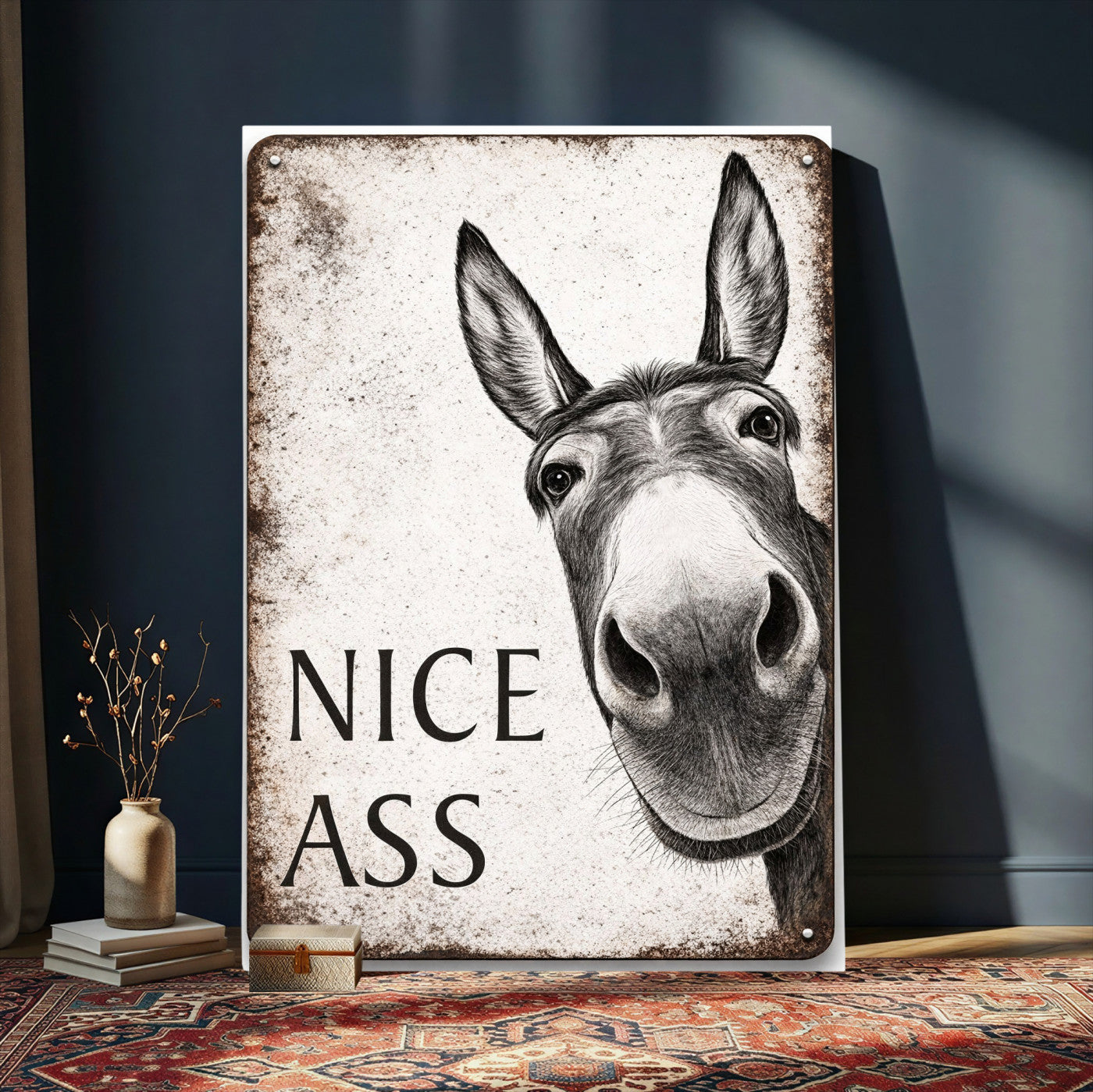 8151788R6-MGV-CV-24X36 - Funny Donkey Bathroom Wall Art Canvas Print, Nice Ass Farm Animal Sign, Rustic Farmhouse Humor Decor, Toilet Wall Art