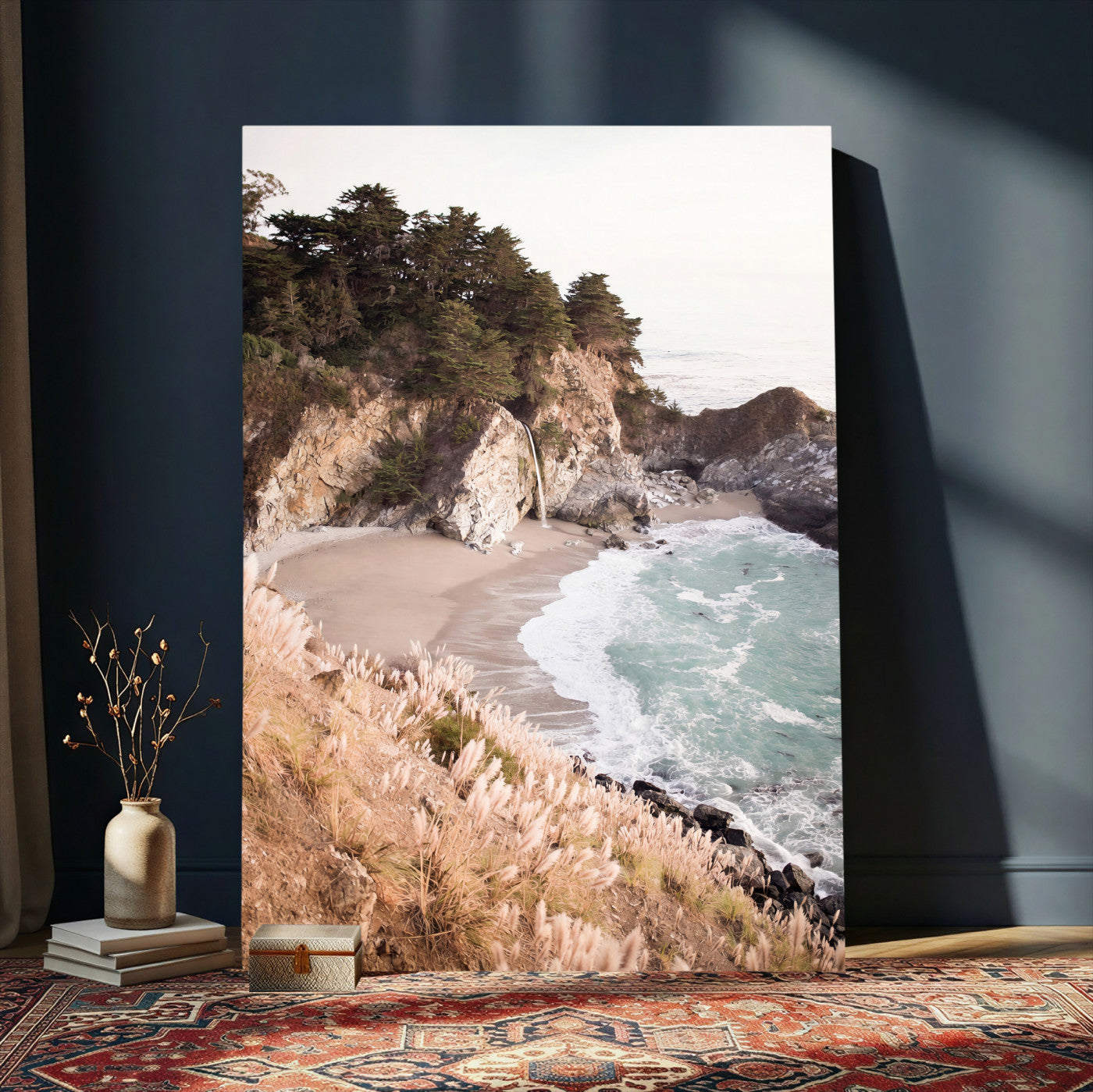 66328547-MGV-CV-24X36 - McWay Falls Canvas Wall Art, Big Sur California Photography Print, Waterfall Beach Coastal Decor, Julia Pfeiffer State Park, Boho Nature Print
