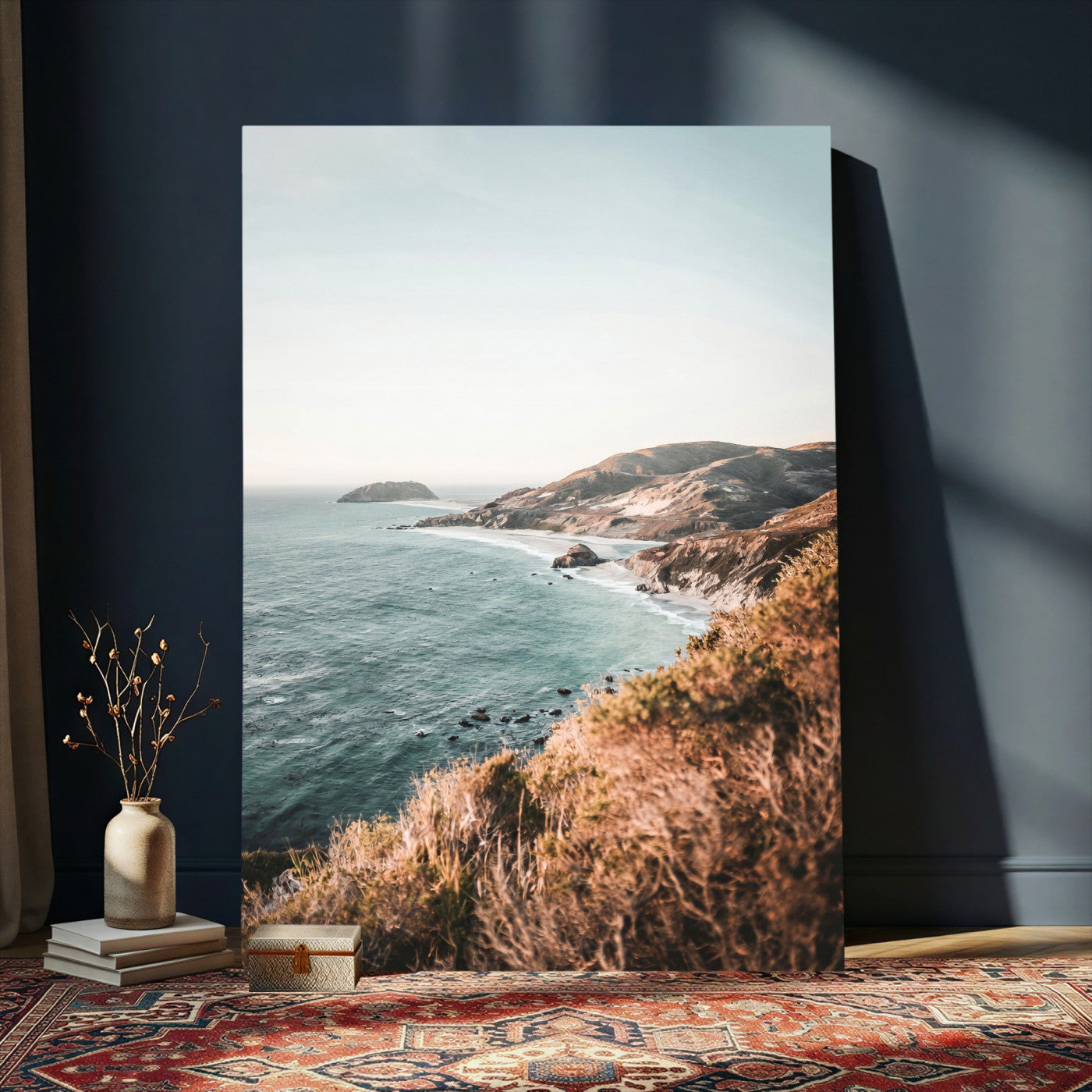 58099801-MGV-CV-24X36 - Coastal Cliffs Canvas Wall Art, Ocean Shoreline Photography Print, Teal Sea Landscape Decor, California Coast Art, Boho Beach House Wall Decor