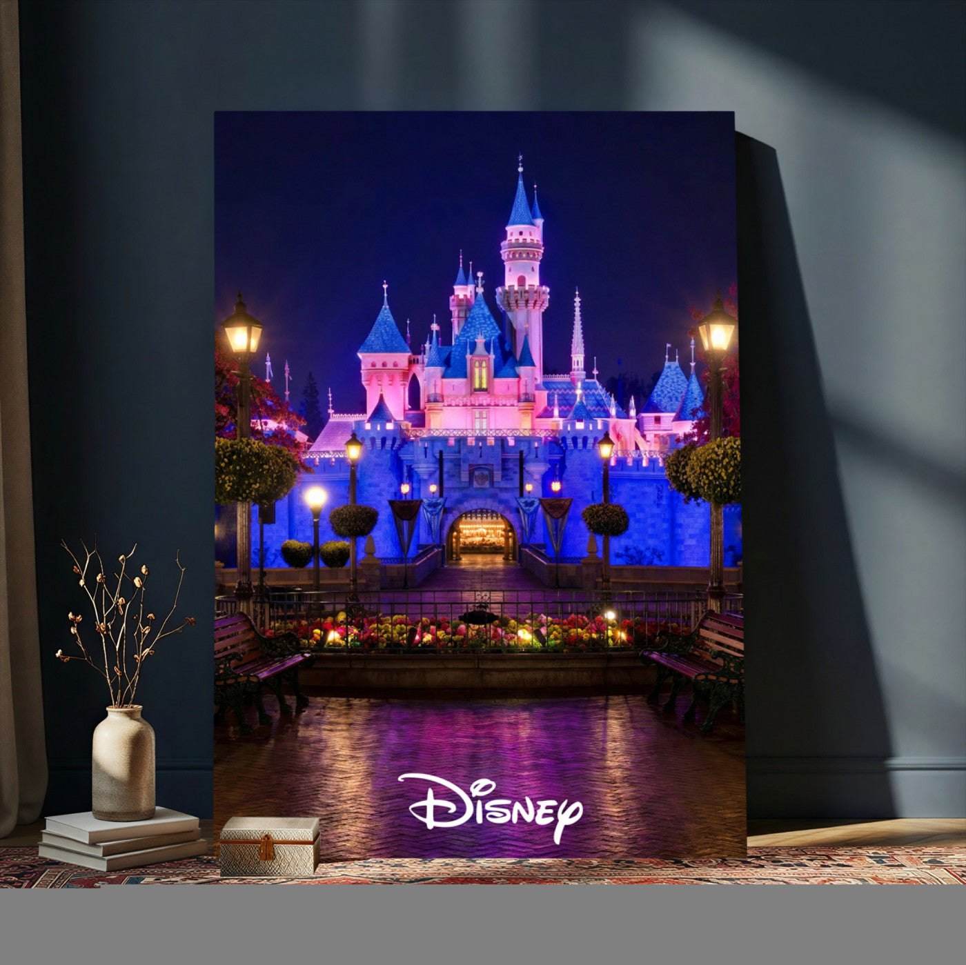79435D-MGV-CV-24X36 - Disney Castle Wall Art – Framed Magic Kingdom Canvas Artwork, Fairytale Design, Kids Room Fantasy Decor for Home, Office