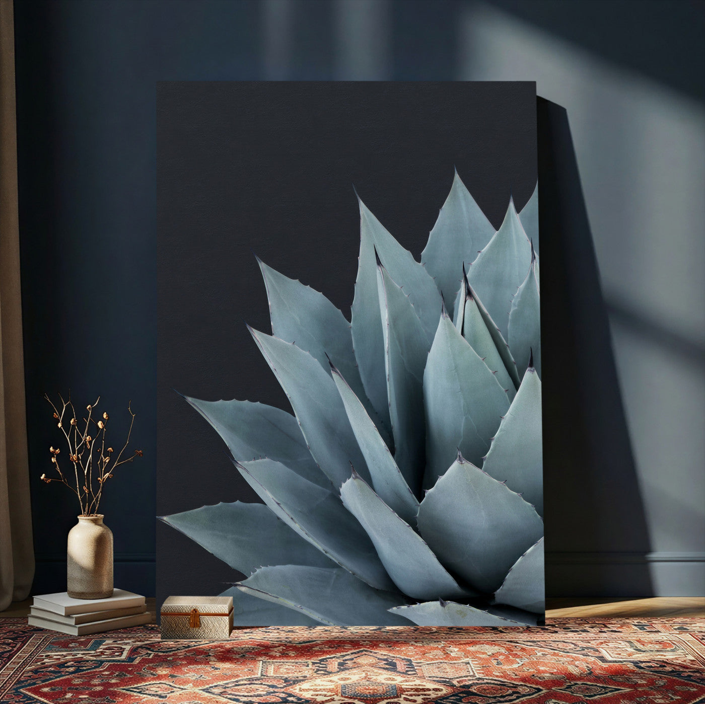 59803798-MGV-CV-24X36 - Agave Wall Art Canvas Print, Blue Green Succulent Botanical Framed Artwork, Minimalist Desert Plant Decor for Living Room Bedroom Office Bathroom