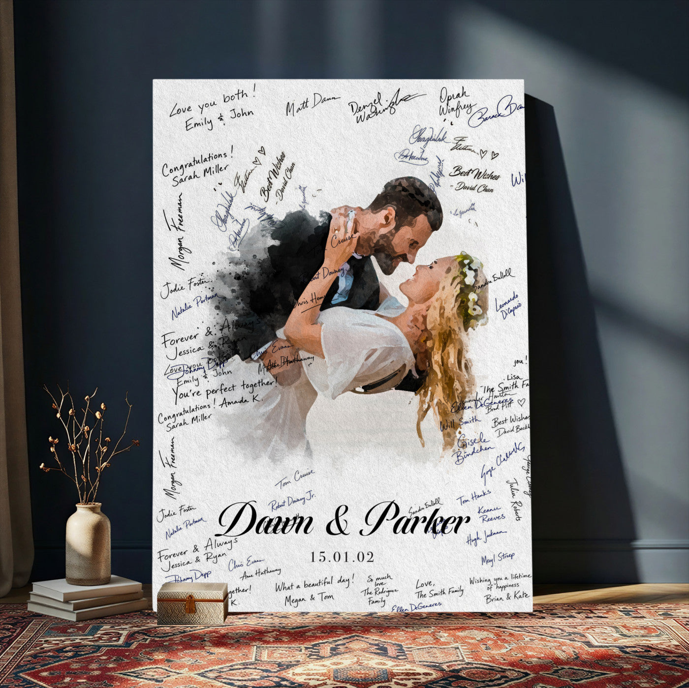 38010783-MGV-CV-24X36 - Wedding Guest Book Alternative Wall Art Canvas Print, Personalized Wedding Signature Poster, Custom Couple Photo Guestbook Canvas