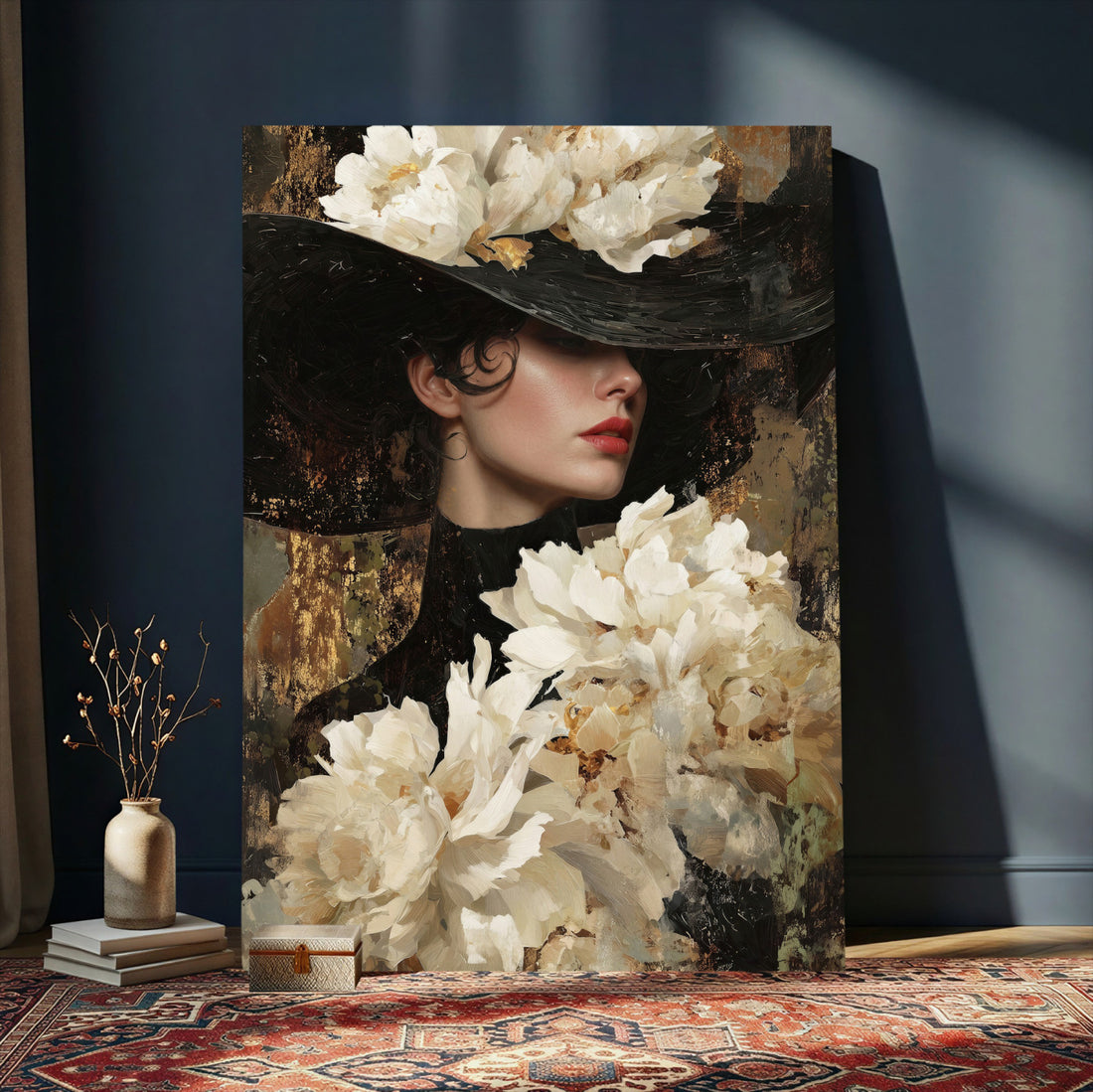 Glamour Woman Portrait Canvas Wall Art, Elegant Pastel Women Portrait
