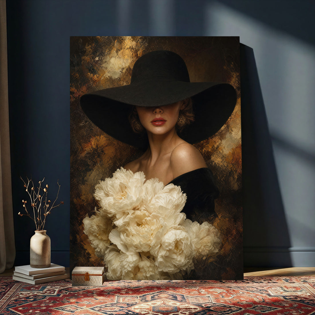 Glamour Woman Portrait Canvas Wall Art, Elegant Pastel Women Portrait