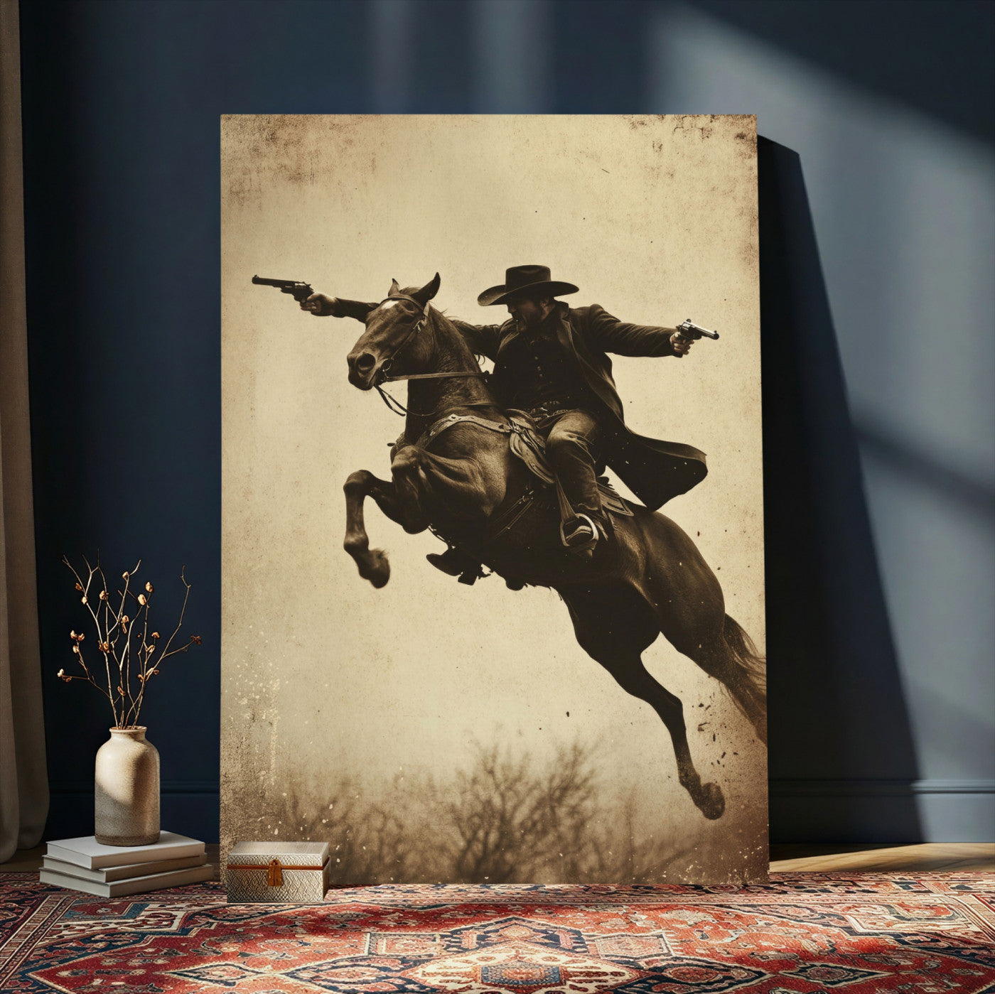 50552553-MGV-CV-24X36 - Vintage Cowboy Wall Art Canvas Print, Western Horse Rider Decor