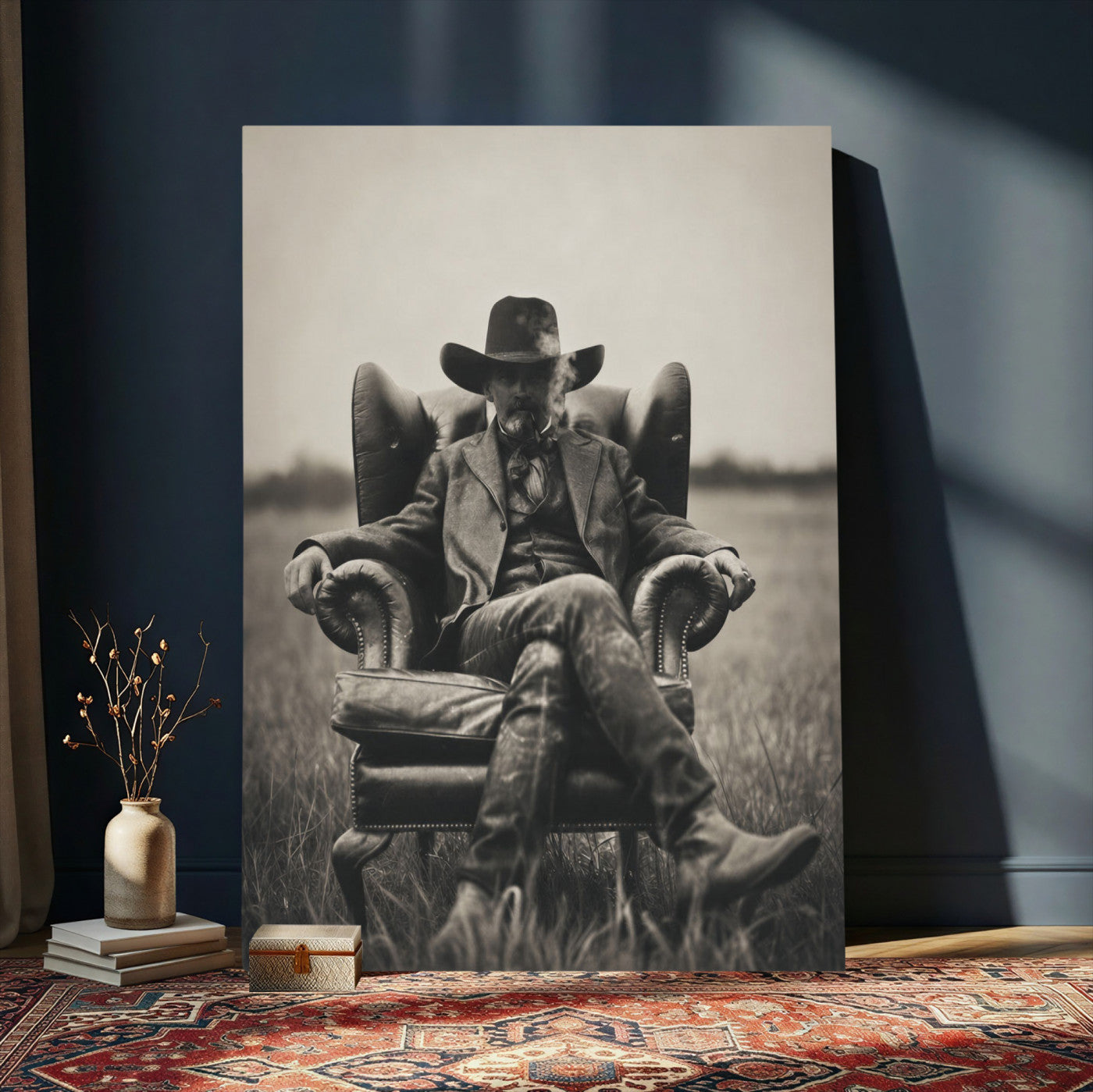 39988307-MGV-CV-24X36 - Vintage Cowboy Wall Art Canvas Print, Western Horse Rider Decor