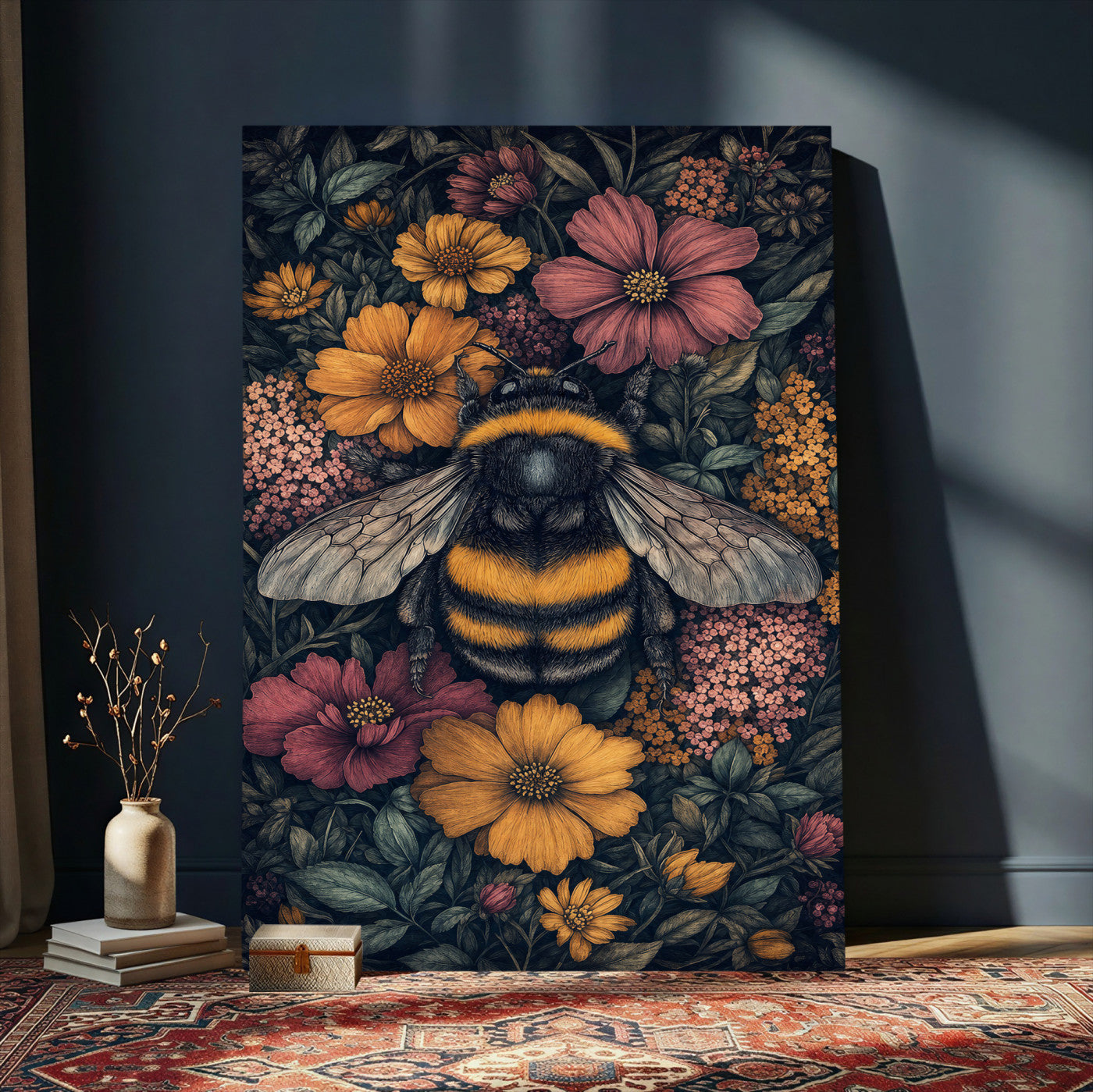22869250-MGV-CV-24X36 - William Morris Style Prints Canvas Wall Art Lnner Framed, Vintage Bee Botanical Floral Wall Art Decor Pictures for Livingroom, Animals Pictures Decor Artwork