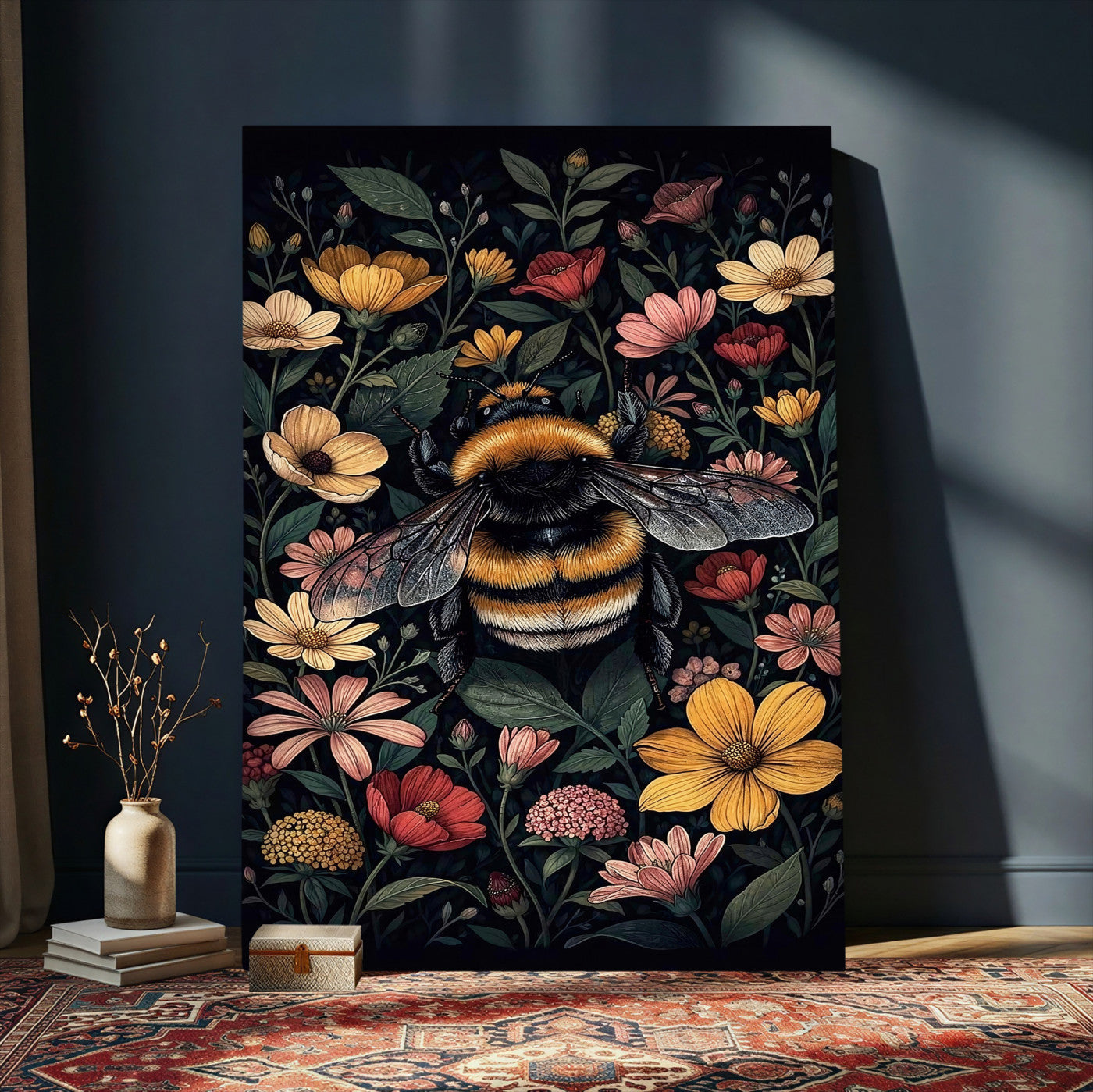 18863779-MGV-CV-24X36 - William Morris Style Prints Canvas Wall Art Lnner Framed, Vintage Bee Botanical Floral Wall Art Decor Pictures for Livingroom, Animals Pictures Decor Artwork