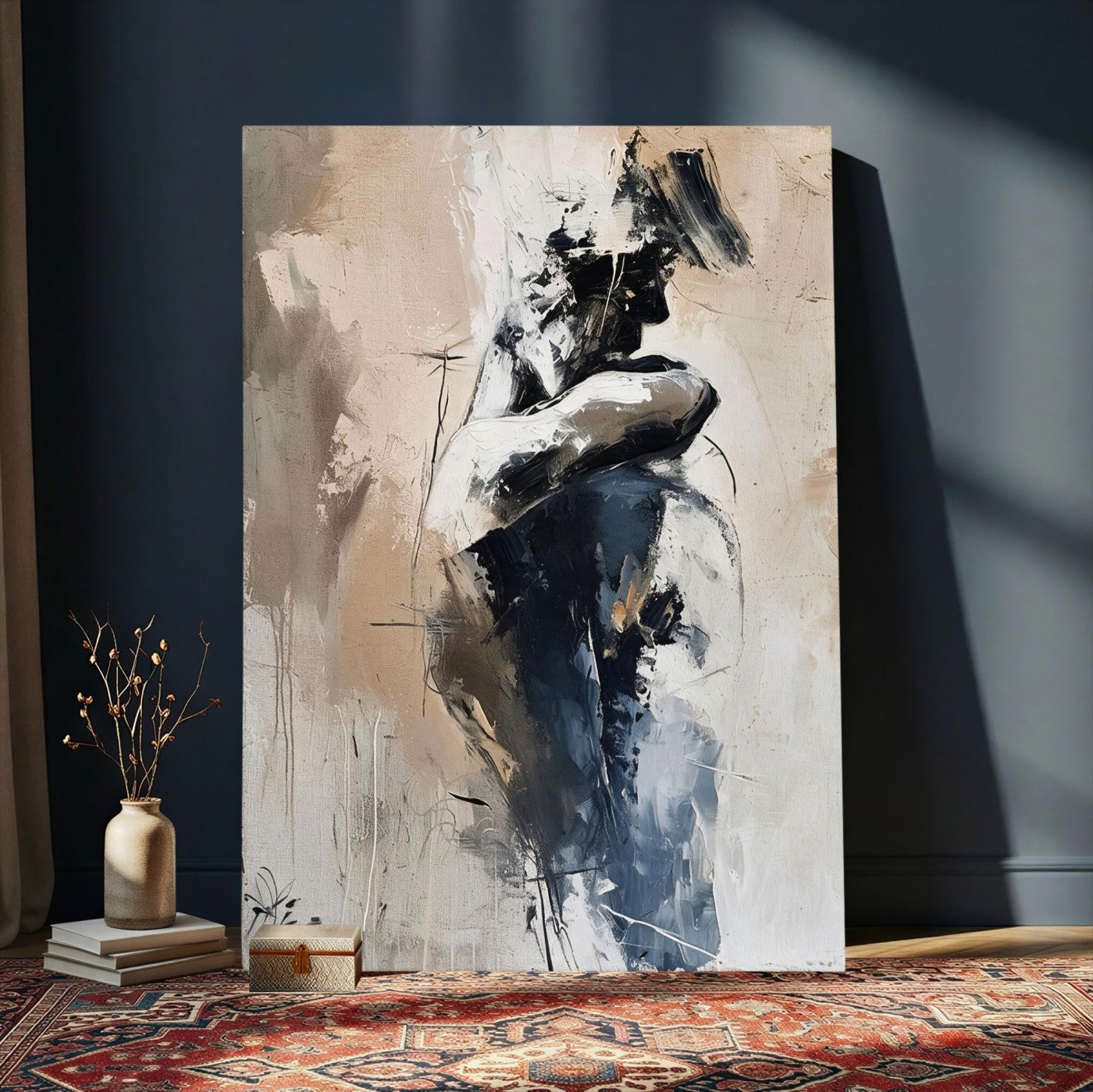 60223455-MGV-CV-24X36 - Monochrome Figurative Abstract Canvas Wall Art Moody Figure Oil Painting Print