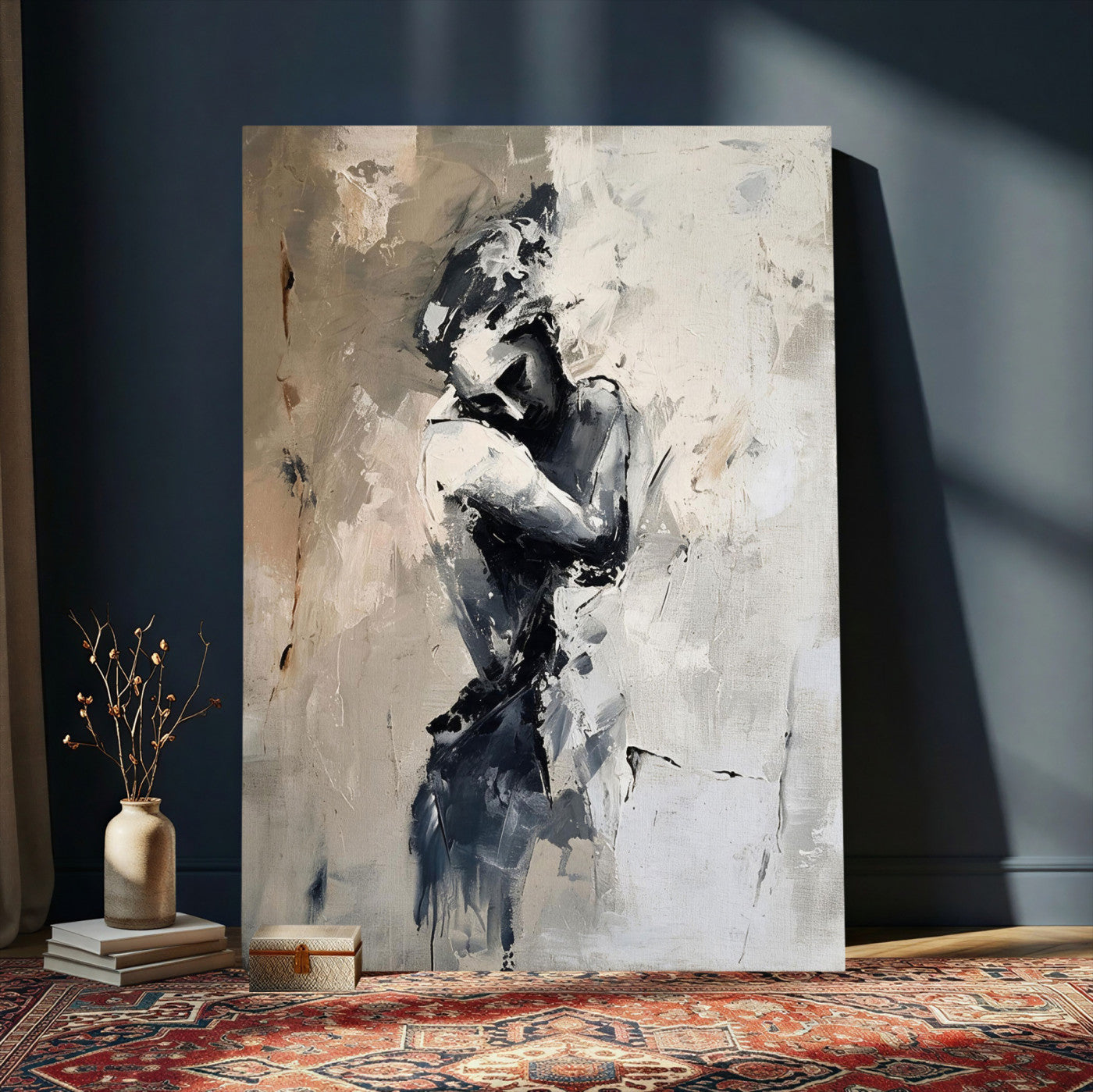 95556055-MGV-CV-24X36 - Monochrome Figurative Abstract Canvas Wall Art Moody Figure Oil Painting Print