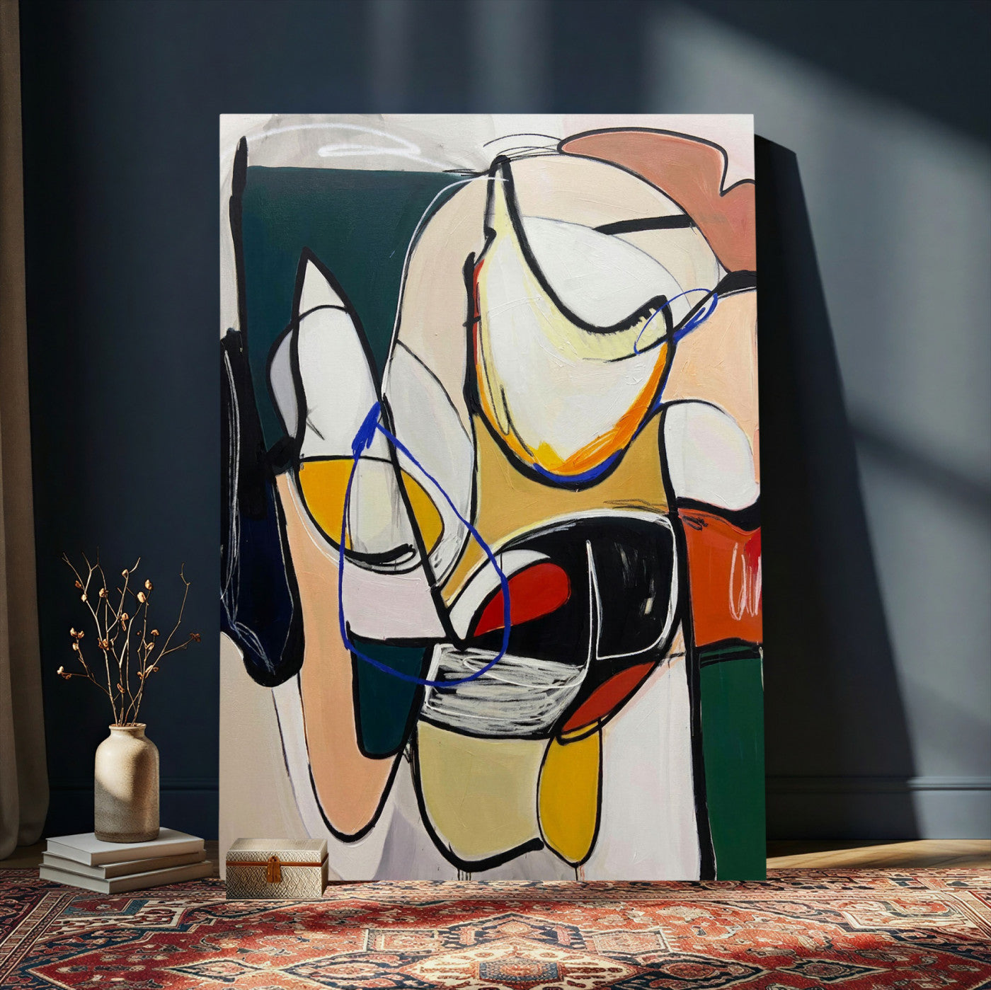 78751462-MGV-CV-24X36 - Mid Century Modern Abstract Canvas Wall Art Colorful Cubist Painting Print