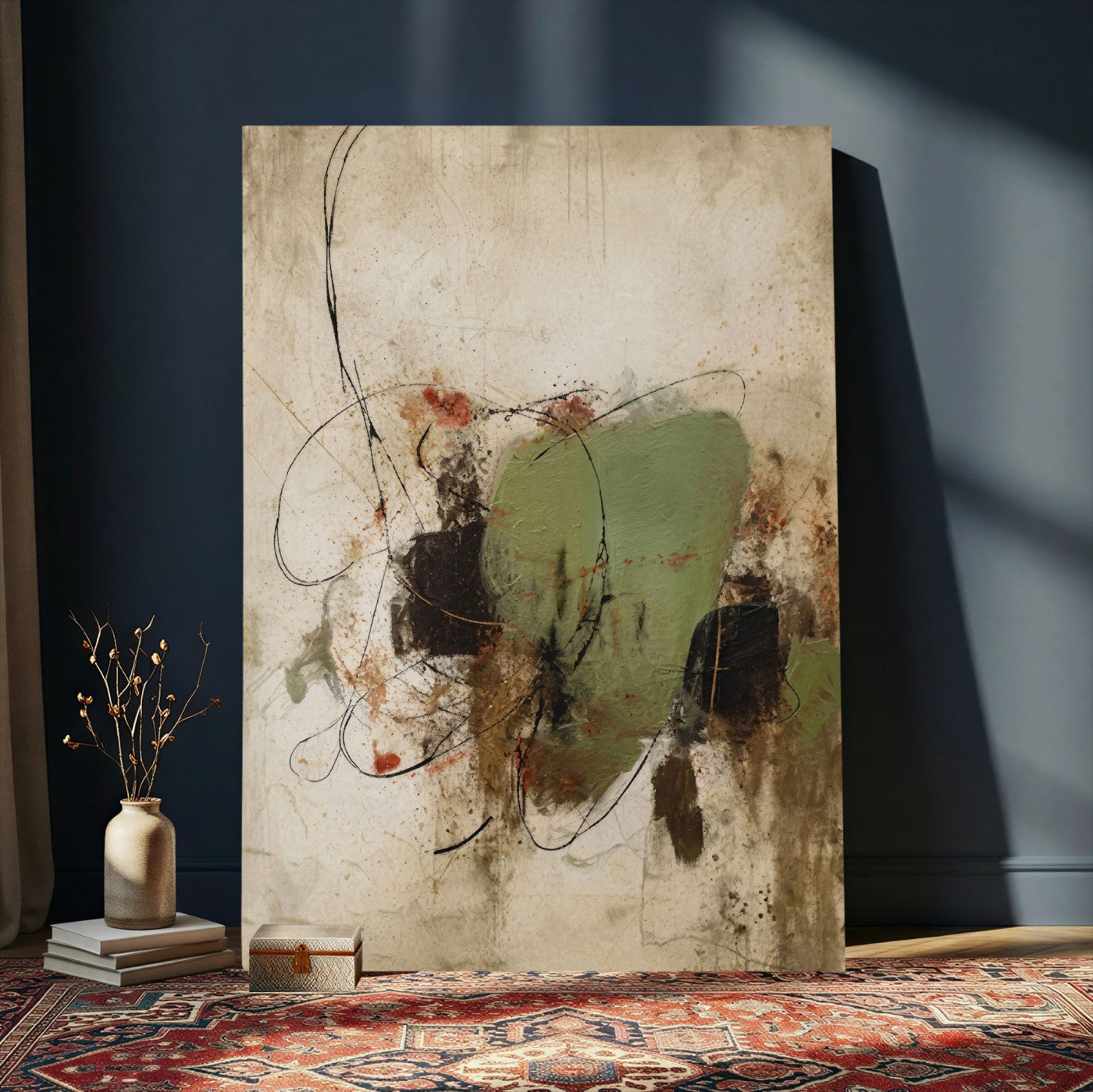 18219840-MGV-TP-24X36 - Sage Green Abstract Canvas Wall Art Textured Neutral Mixed Media Print for Home Decor