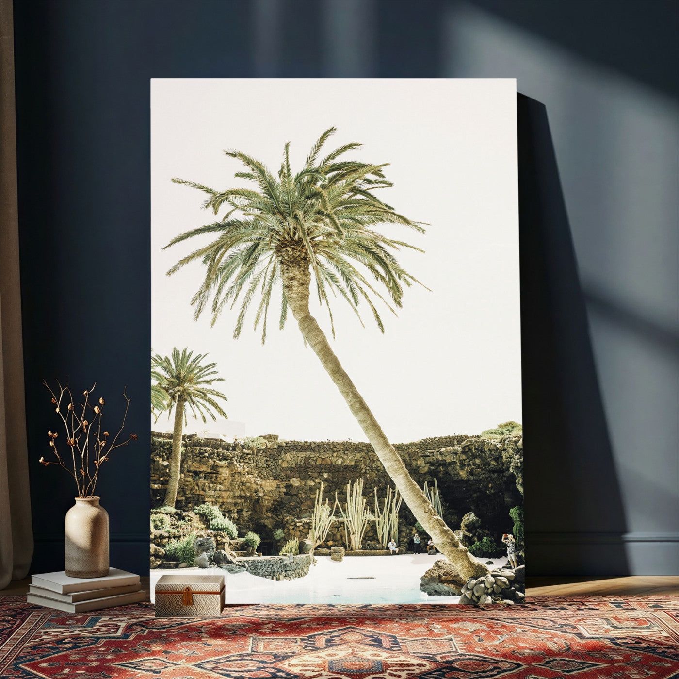 34739415-MGV-CV-24X36 - Jameos del Agua Lanzarote Spain Wall Art Canvas Print - Volcanic Oasis Palm Tree Pool