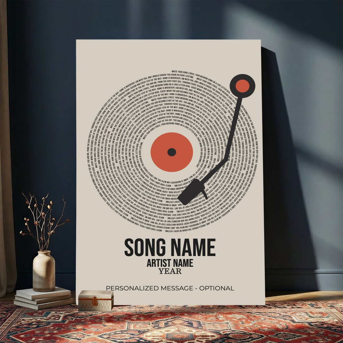 96475288Plak-_Poster-30x20 - Song Lyrics Vinyl Record Canvas Print, Personalized Music Wall Art