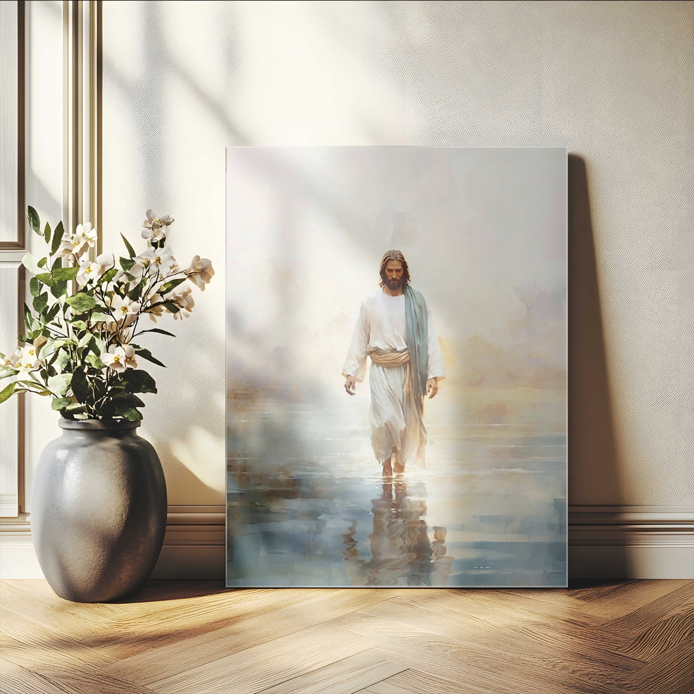 MGV-CV-24X36 - Jesus Walking on Water Wall Art Canvas Print, Christian Wall Art Print, God Jesus Print