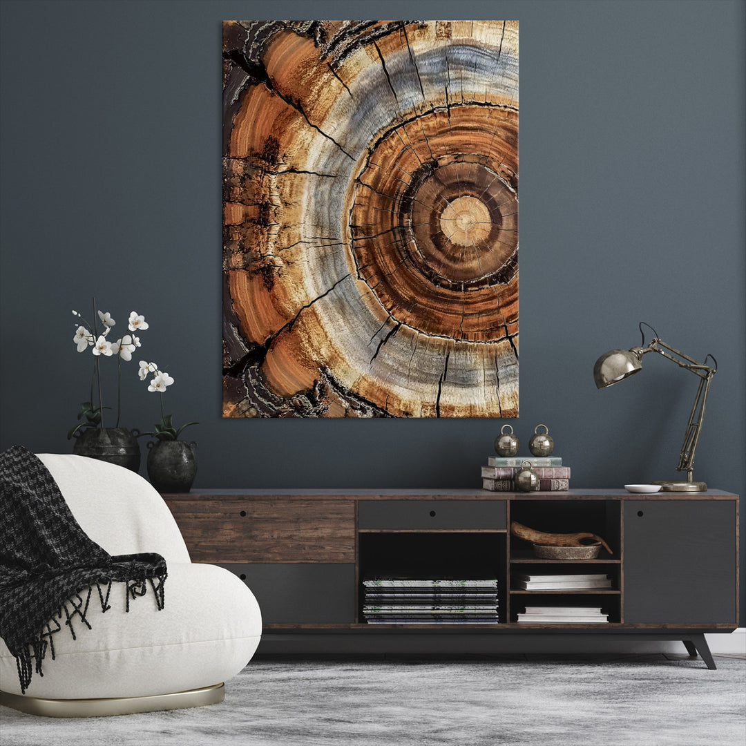 Tree Rings Wall Art Canvas Print, Framed Wood Texture Art Picture Print, Rustic Pattern Perfect Rustic Organic Decor Artwork, Framed Wood