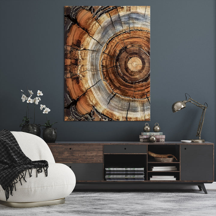 Tree Rings Wall Art Canvas Print, Framed Wood Texture Art Picture Print, Rustic Pattern Perfect Rustic Organic Decor Artwork, Framed Wood
